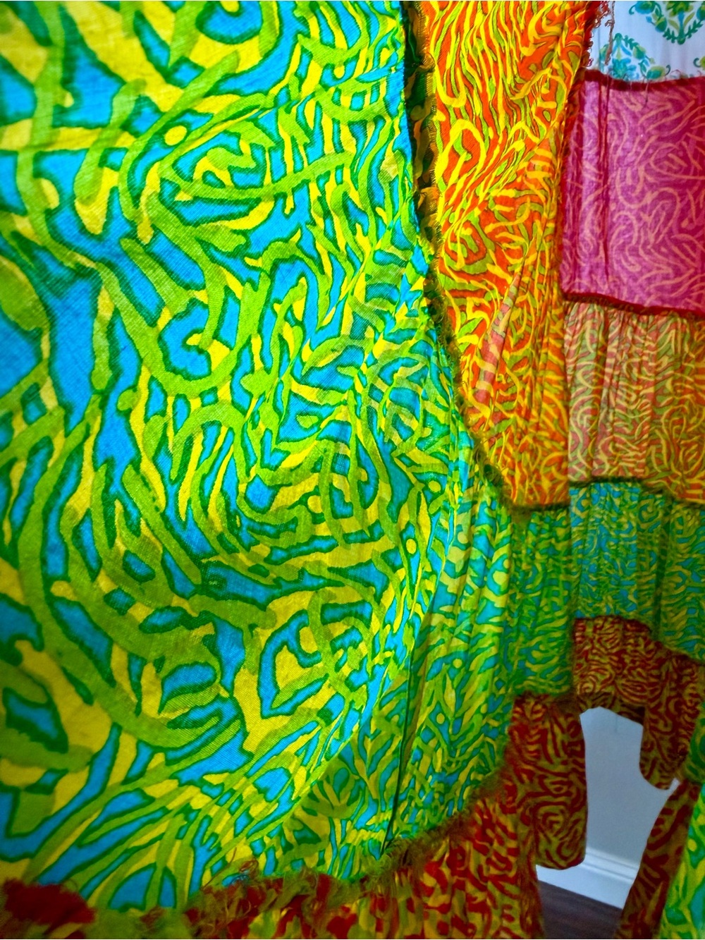 RAV-E Colorful Tiered Midi Dress XL Boho Art to Wear Button Front Resort - Picture 15 of 15
